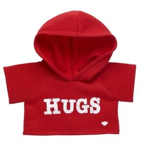 Build A Bear Red Hoodie with 'HUGS' Print for stuffed animal bear
